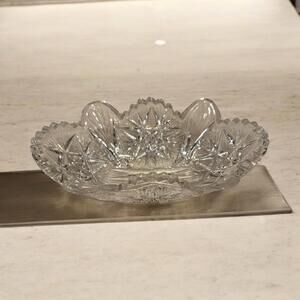 Cut Lead Glass Crystal Candy Dish Sawtooth Edge Oval 7.25in Dish Bowl Candy Nuts